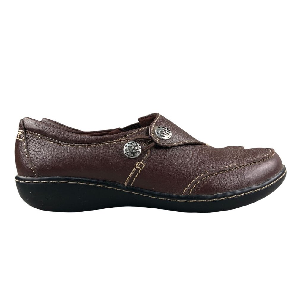 Clarks Women's Size 7M Ashland Lane Brown Pebbled Leather Slip On Casual Shoes